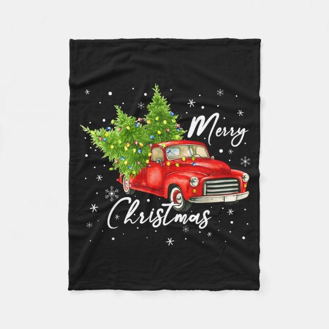 Merry Christmas Red Truck Family Matching Christma Fleece Blanket (Front)