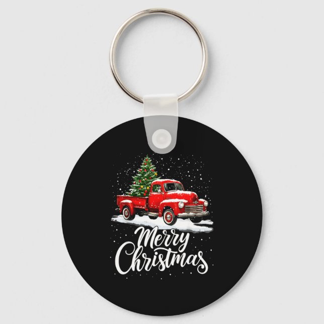 Merry Christmas Red Truck Family Matching Christma Key Ring (Front)