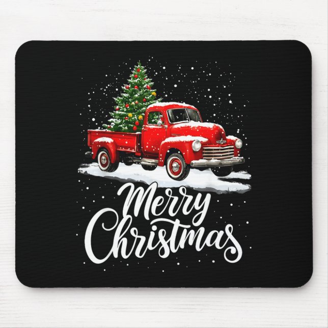 Merry Christmas Red Truck Family Matching Christma Mouse Mat (Front)