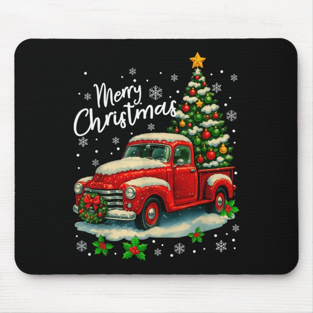 Merry Christmas Red Truck Funny Xmas Tree Family M Mouse Mat (Front)