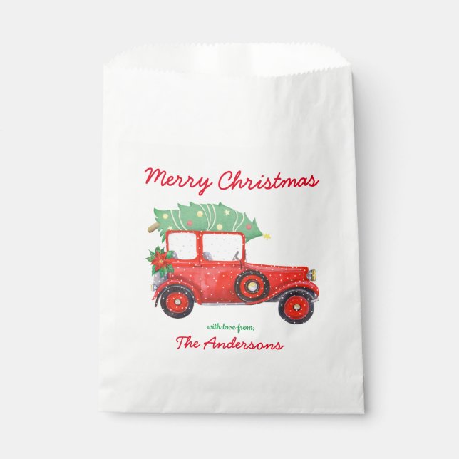 Merry Christmas Red Truck Holiday Favour Bags (Front)