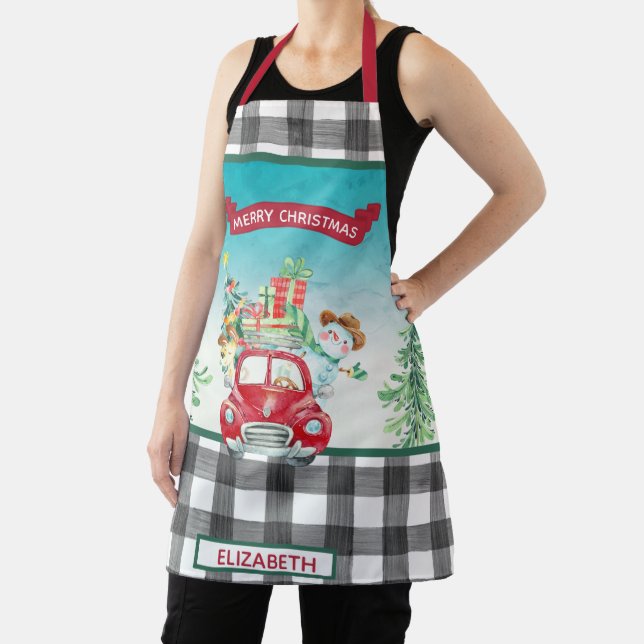 Merry Christmas Red Truck Personalised Apron (Insitu)