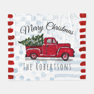 Merry Christmas Red Truck Personalised Fleece Blanket