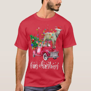 Merry Christmas Red Truck Riding Goat Santa Lights T-Shirt