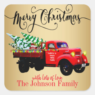 Merry Christmas Red Truck Square Sticker