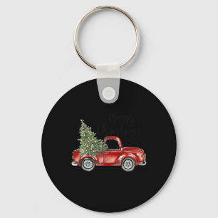 Merry Christmas Red Truck Tree Light Funny Family Key Ring