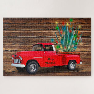 Merry Christmas Red Truck with Agave Tree & Lights Jigsaw Puzzle