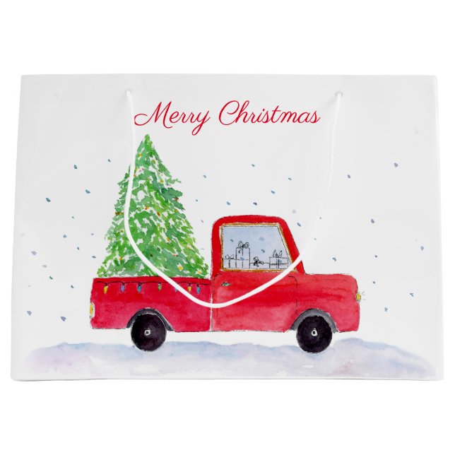 Merry Christmas Red Truck With Christmas Tree Large Gift Bag (Front)