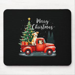 Merry Christmas Red Truck With Dog & Cat Xmas Mouse Mat