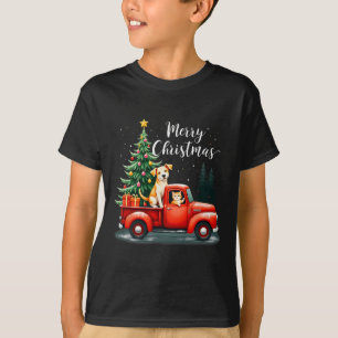Merry Christmas Red Truck With Dog & Cat Xmas T-Shirt