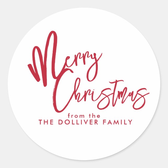 Merry Christmas | Red Typography Classic Round Sticker (Front)