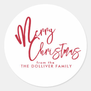 Merry Christmas   Red Typography Classic Round Sticker