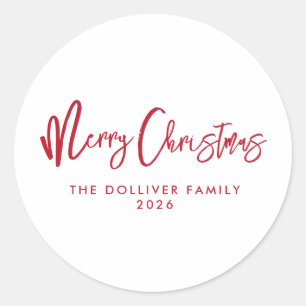 Merry Christmas   Red Typography Classic Round Sticker