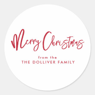 Merry Christmas   Red Typography Classic Round Sticker