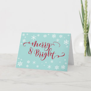 Merry Christmas Red Typography on Robin's Egg Blue Holiday Card