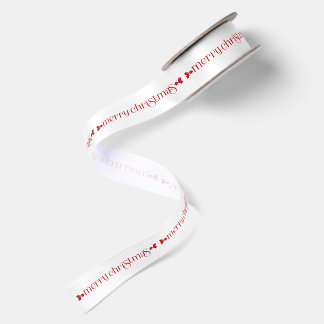 Merry Christmas Red Typography Pattern Satin Ribbon
