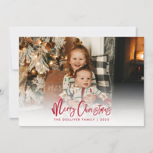Merry Christmas Red Typography Photo Holiday Card (Front)
