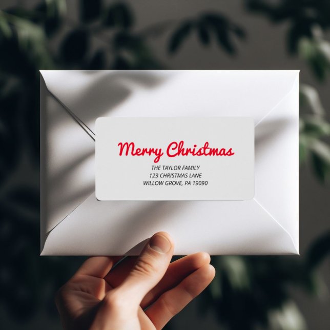 Merry Christmas | Red Typography Return Address Label (Creator Uploaded)