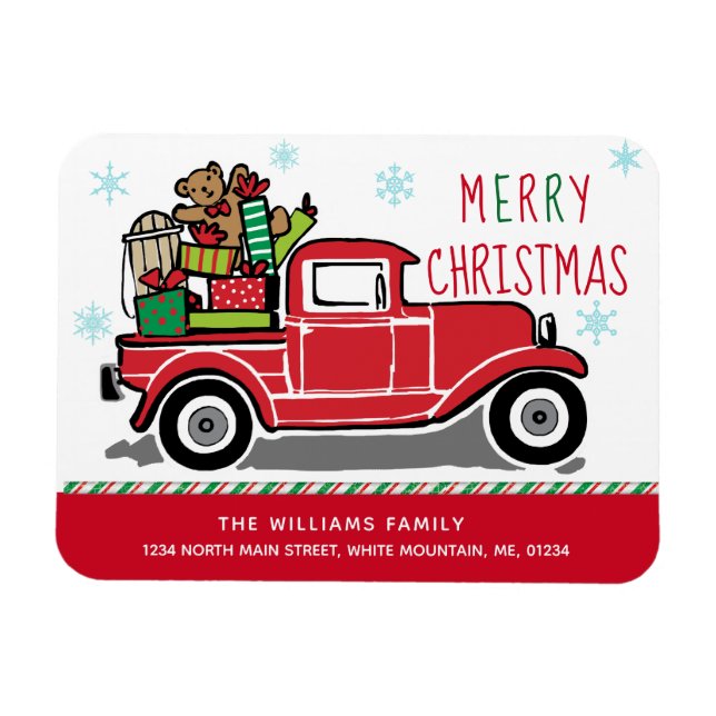 Merry Christmas Red Vintage Truck Holiday Moving Magnet (Horizontal)