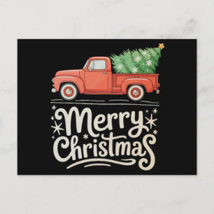 Merry Christmas Red Vintage Truck Tree Holiday Postcard