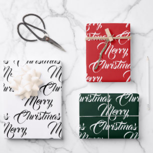 Merry Christmas red white and green elegant script Wrapping Paper Sheet