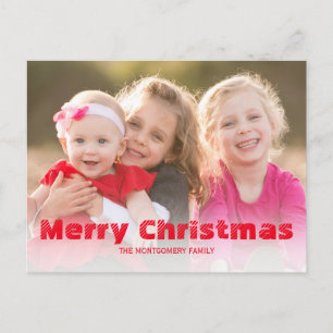 Merry Christmas Red White Buffalo Check Family Holiday Postcard