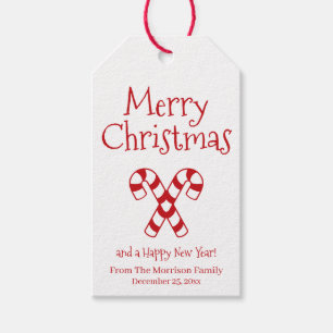 Merry Christmas red white candy cane custom cute Gift Tags