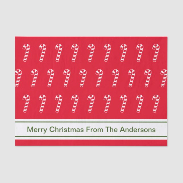 Merry Christmas Red & White Candy Canes From Name Tissue Paper (Front)