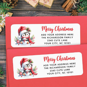 Merry Christmas Red White Cute Penguin Custom