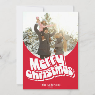 Merry Christmas Red White Fun Retro Photo Holiday Card