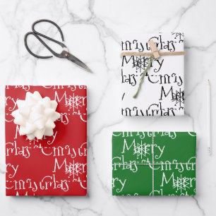 Merry Christmas red white green snowflakes cute Wrapping Paper Sheet