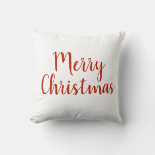 Merry Christmas Red White Holiday Cushion