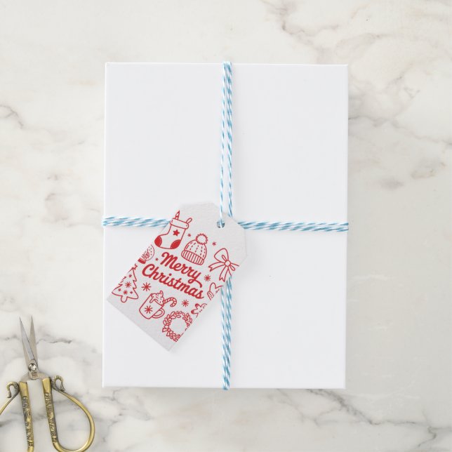 Merry Christmas Red & White Holiday Gift Tag (With Twine)