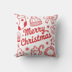 Merry Christmas Red & White Holiday Throw Pillow