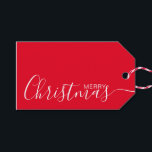 Merry Christmas Red White Minimalist  Gift Tags<br><div class="desc">This minimalist and elegant gift tag features white Merry Christmas text on the front side and on the back side personalise it with your name or family name. The background is in red colour.</div>
