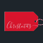 Merry Christmas Red White Minimalist  Gift Tags<br><div class="desc">This minimalist and elegant gift tag features white Merry Christmas text on the front side and on the back side personalise it with your name or family name. The background is in red colour.</div>