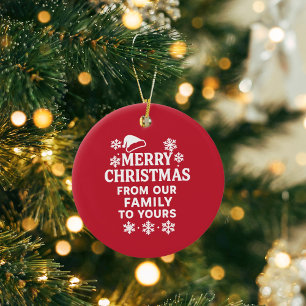 Merry Christmas red white modern family greetings Metal Tree Decoration