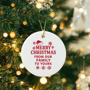Merry Christmas red white modern family greetings Metal Tree Decoration