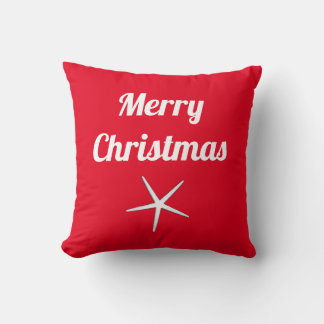 Merry Christmas Red White Nautical Starfish Gift Cushion