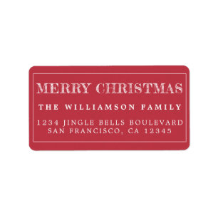 Merry Christmas Red White Return Address Label
