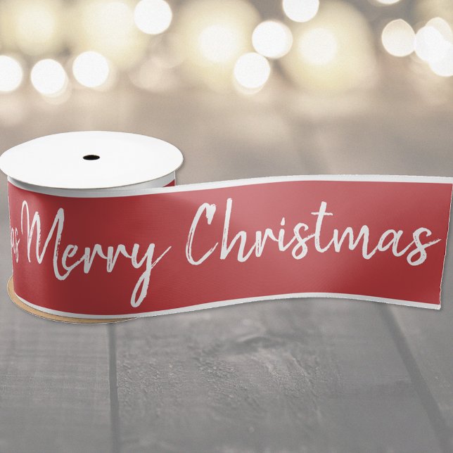 Merry Christmas Red White Ribbon | Personalise Satin Ribbon (Creator Uploaded)