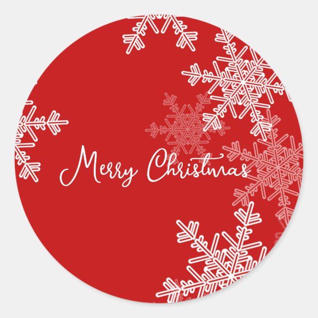 Merry Christmas Red White Snowflake Minimalist  Classic Round Sticker (Front)