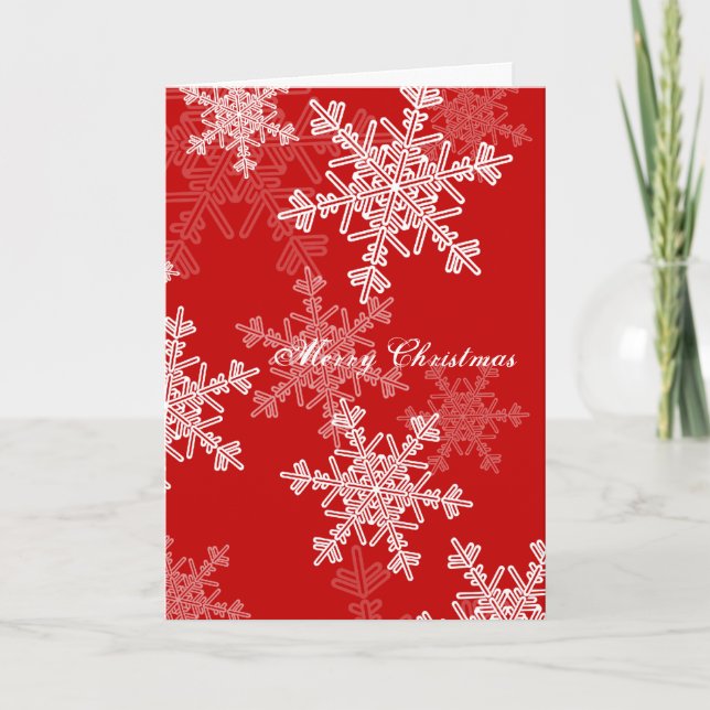 Merry Christmas Red White Snowflakes Minimalist Holiday Card (Front)