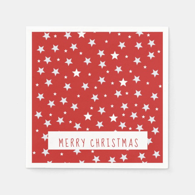 Merry Christmas Red White Stars Holidays Party Napkin (Front)