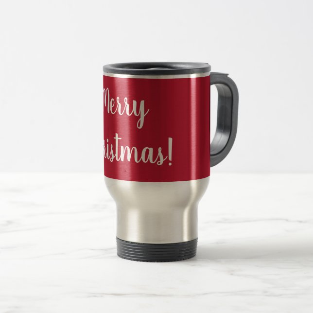 Merry Christmas Red White Typography Festive Travel Mug (Front Right)