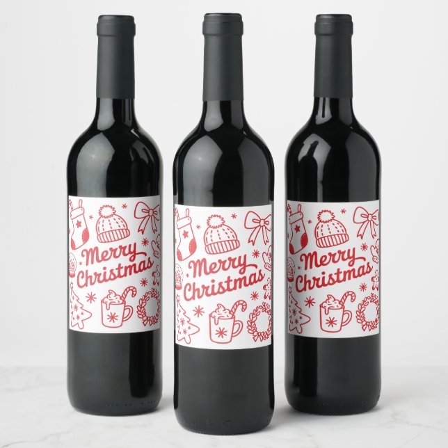 Merry Christmas Red & White Wine Label (Bottles)