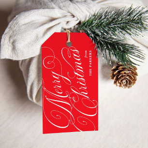 Merry Christmas Red with Elegant Calligraphy Gift Tags