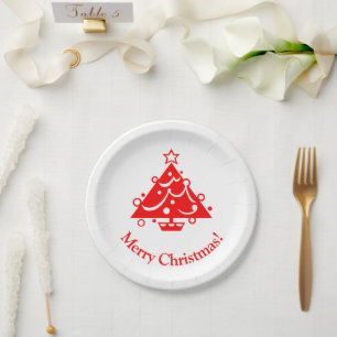 Merry Christmas Red Xmas Trees Holiday Paper Plate