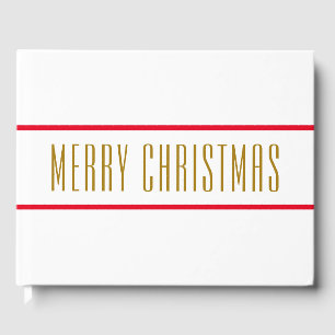 MERRY CHRISTMAS Refined Red Stripes On White Guest Book