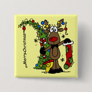 Merry Christmas Reindeer 15 Cm Square Badge